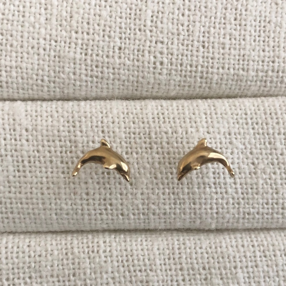 Gold Dolphin Stud Earrings